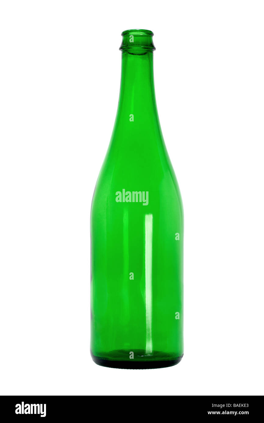 Empty green glass bottle standing on white background Stock Photo Alamy