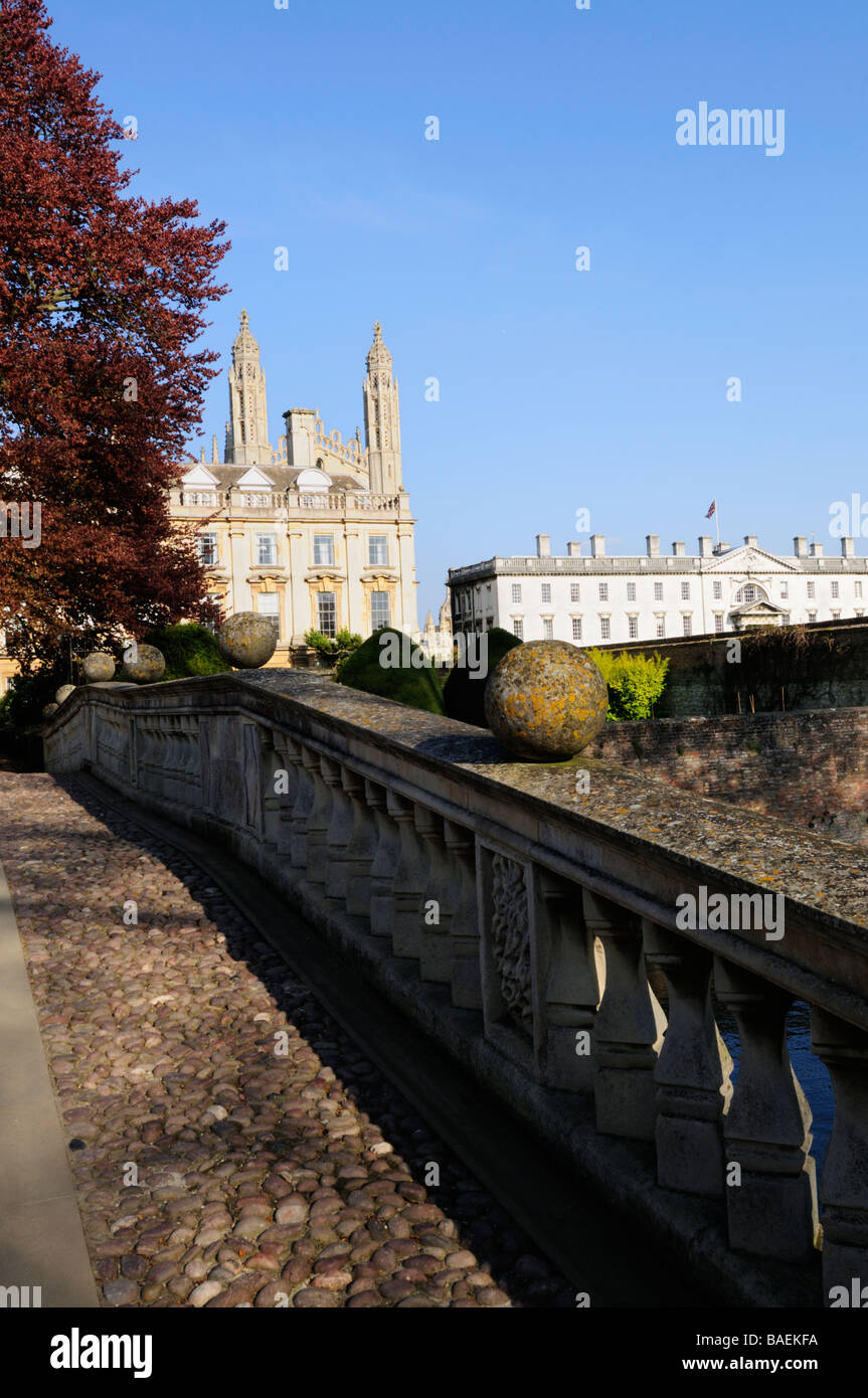 Clare Bridge, with clare college and kings college chapel in the background, Cambridge England UK Stock Photo