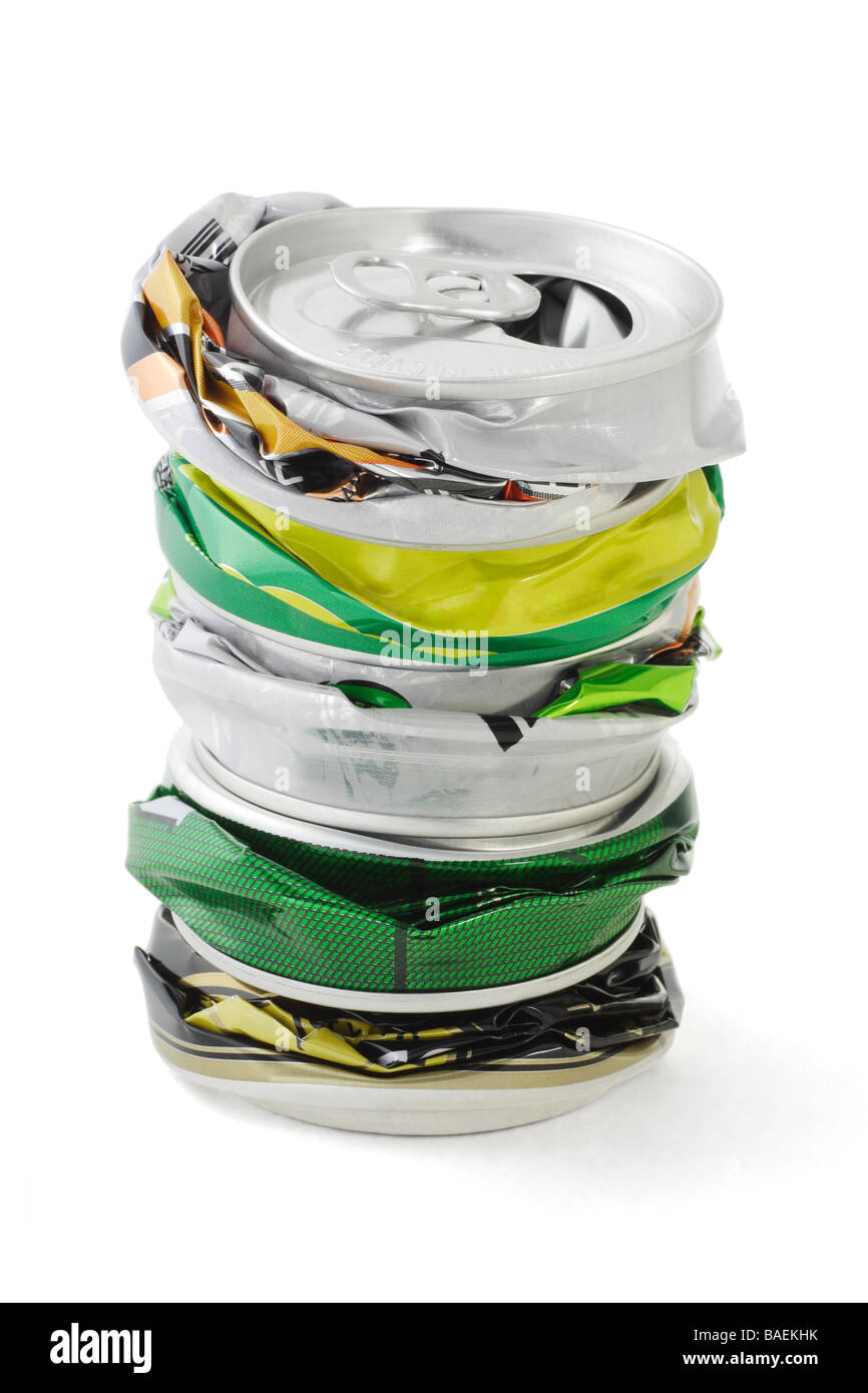 Stack of crushed aluminum cans on white background Stock Photo Alamy
