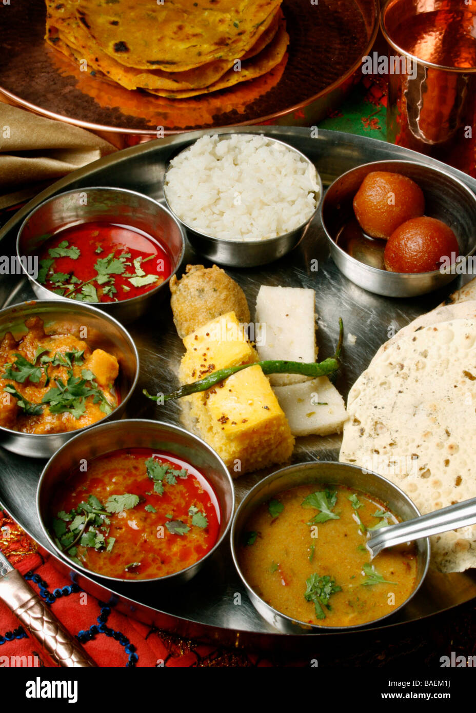 Gujarati food is primarily vegetarian and the traditional Gujrati thali