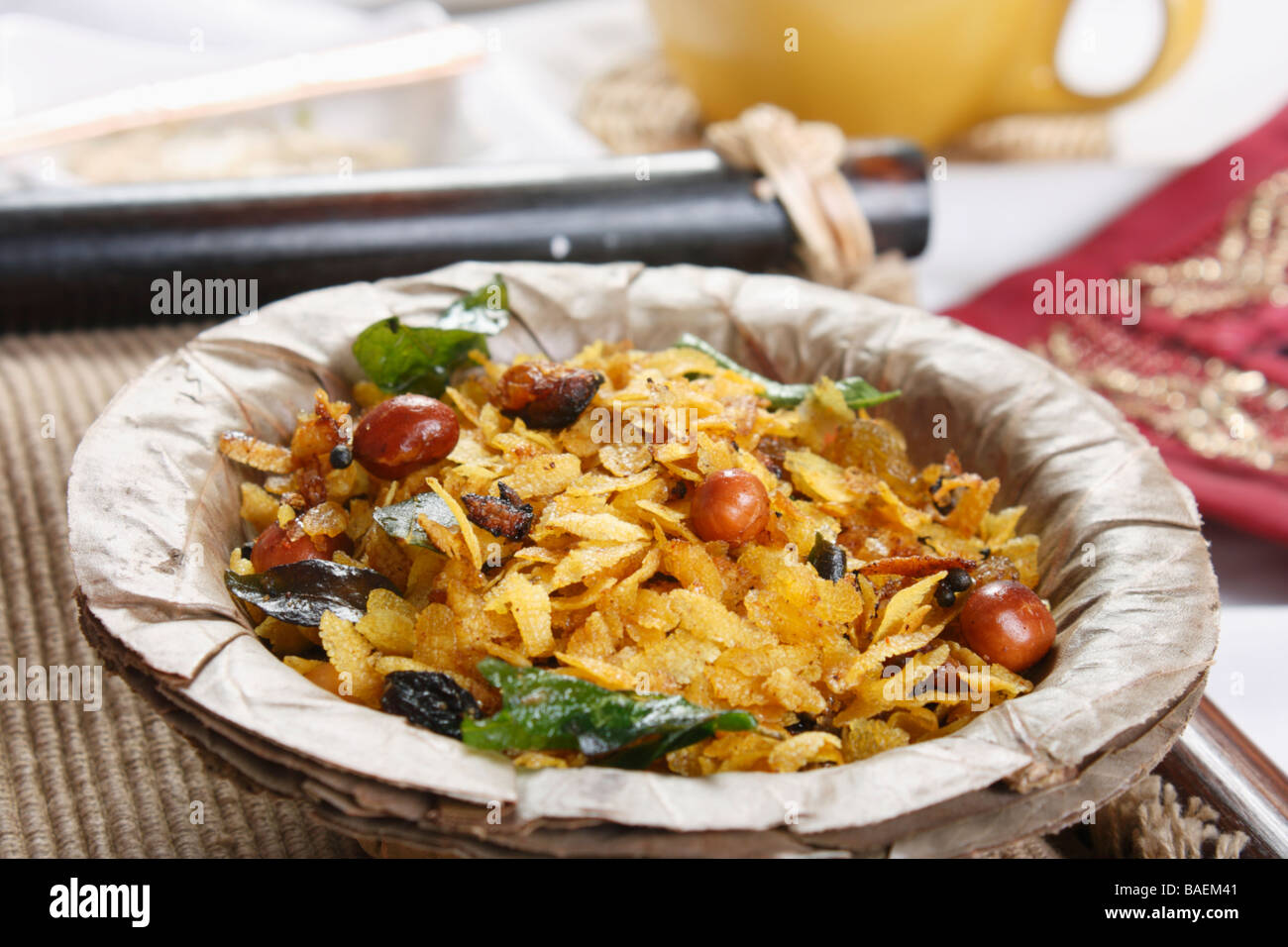 Chivda – A snack made of flattened rice Stock Photo