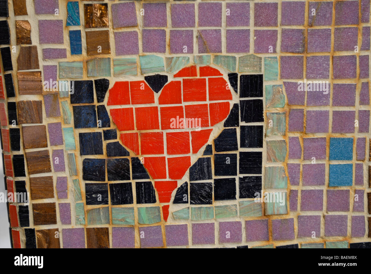 Close up of heart in mosaic sculpture 'Where Dreams Begin' by Andrew J Lidgus Located on Michigan Avenue Chicago Illinois Stock Photo