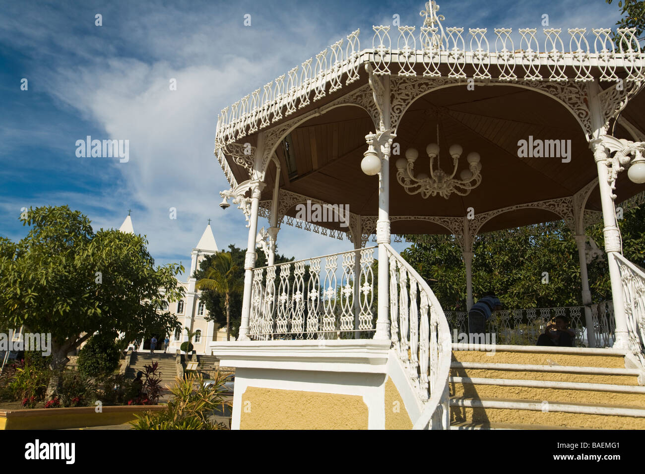 MEXICO San Jose del Cabo  Steps leading to gazebo in plaza across from twin towers of church Stock Photo