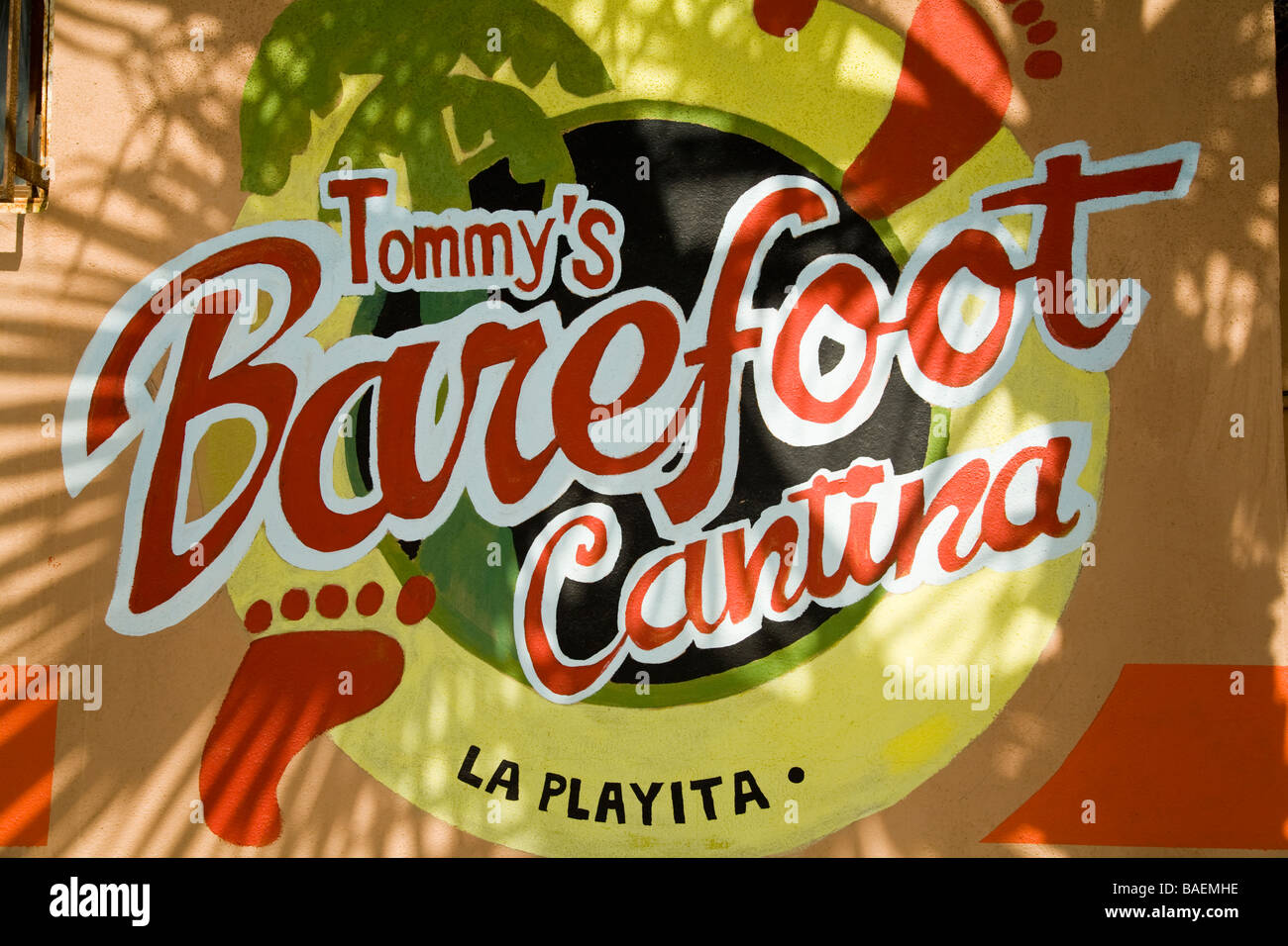 MEXICO La Playita Painted sign for Tommy s Barefoot cantina restaurant Stock Photo