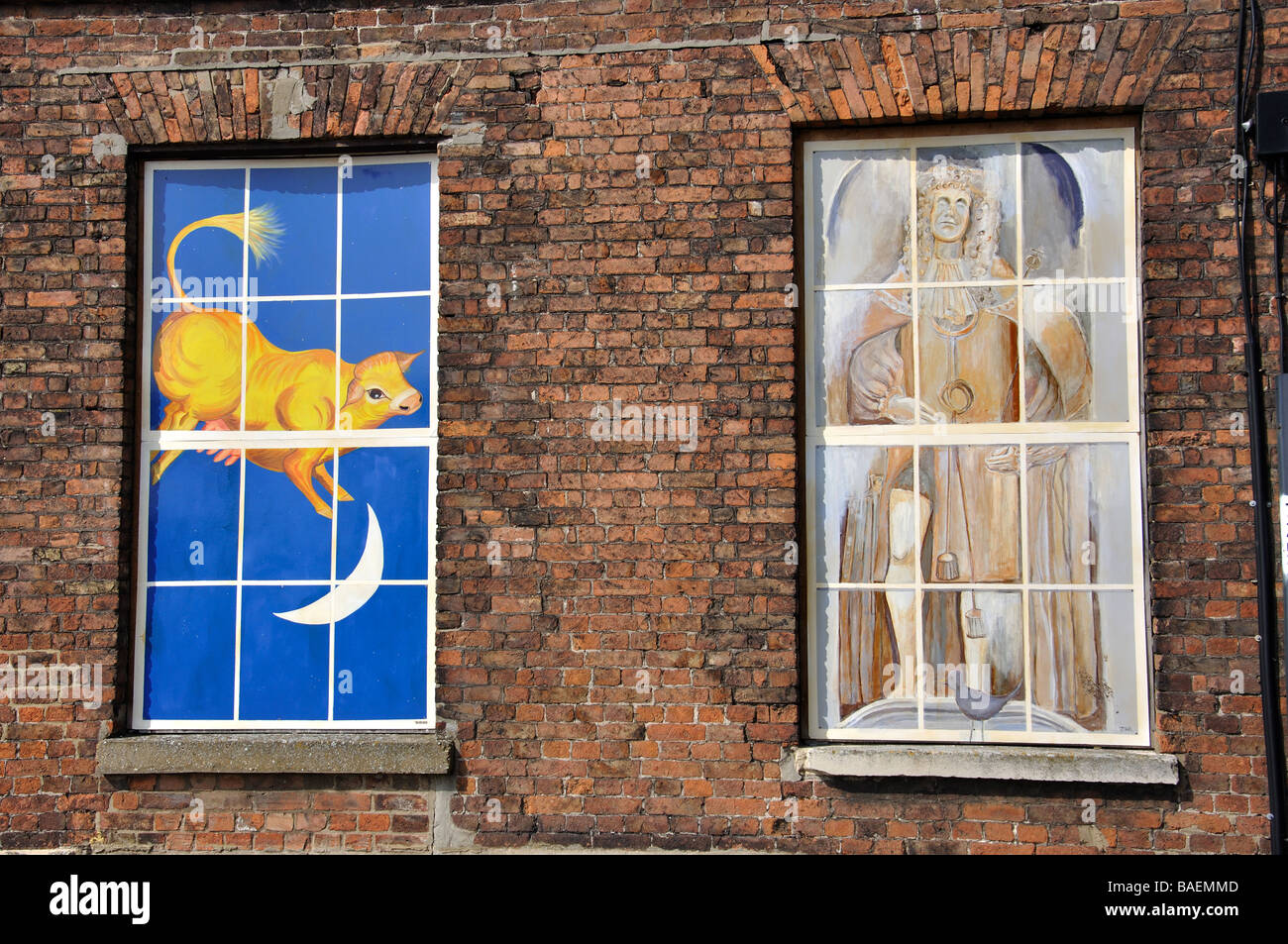 Painted mural windows, Purfleet Quay, King's Lynn, Norfolk, England, United Kingdom Stock Photo