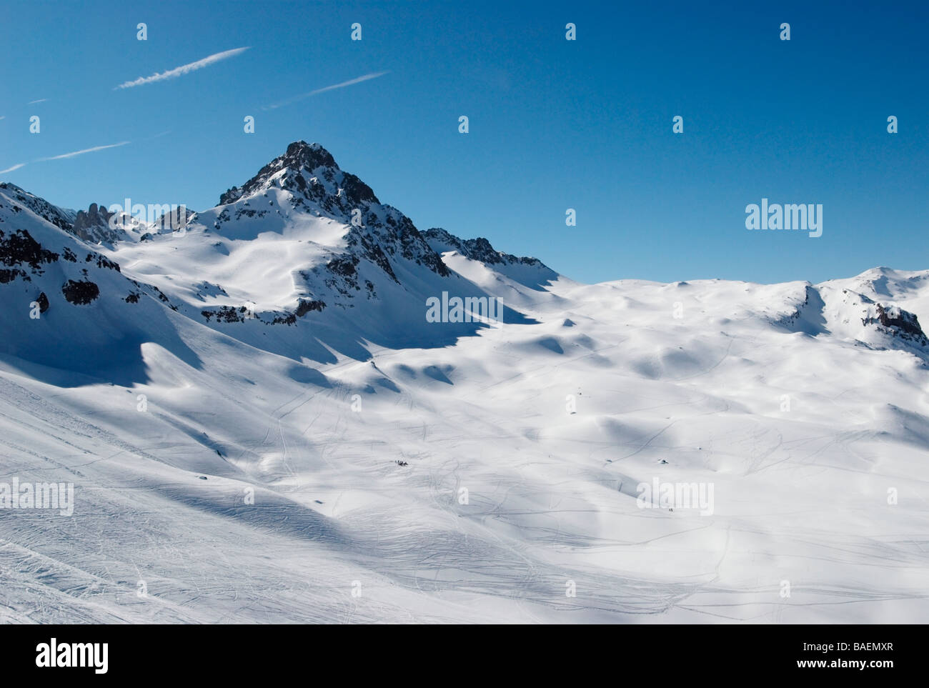 Ski touring near Les Contamines Hauteluce, Haute-Savoie, France Stock Photo