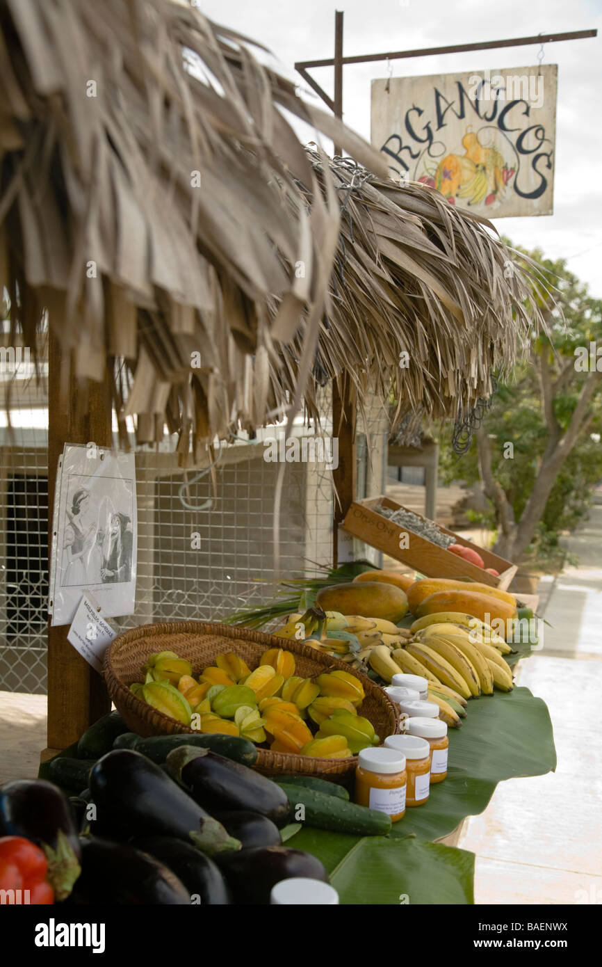 MEXICO Todos Santos Roadside stand selling organic fruits and vegetables in small Mexican town Stock Photo