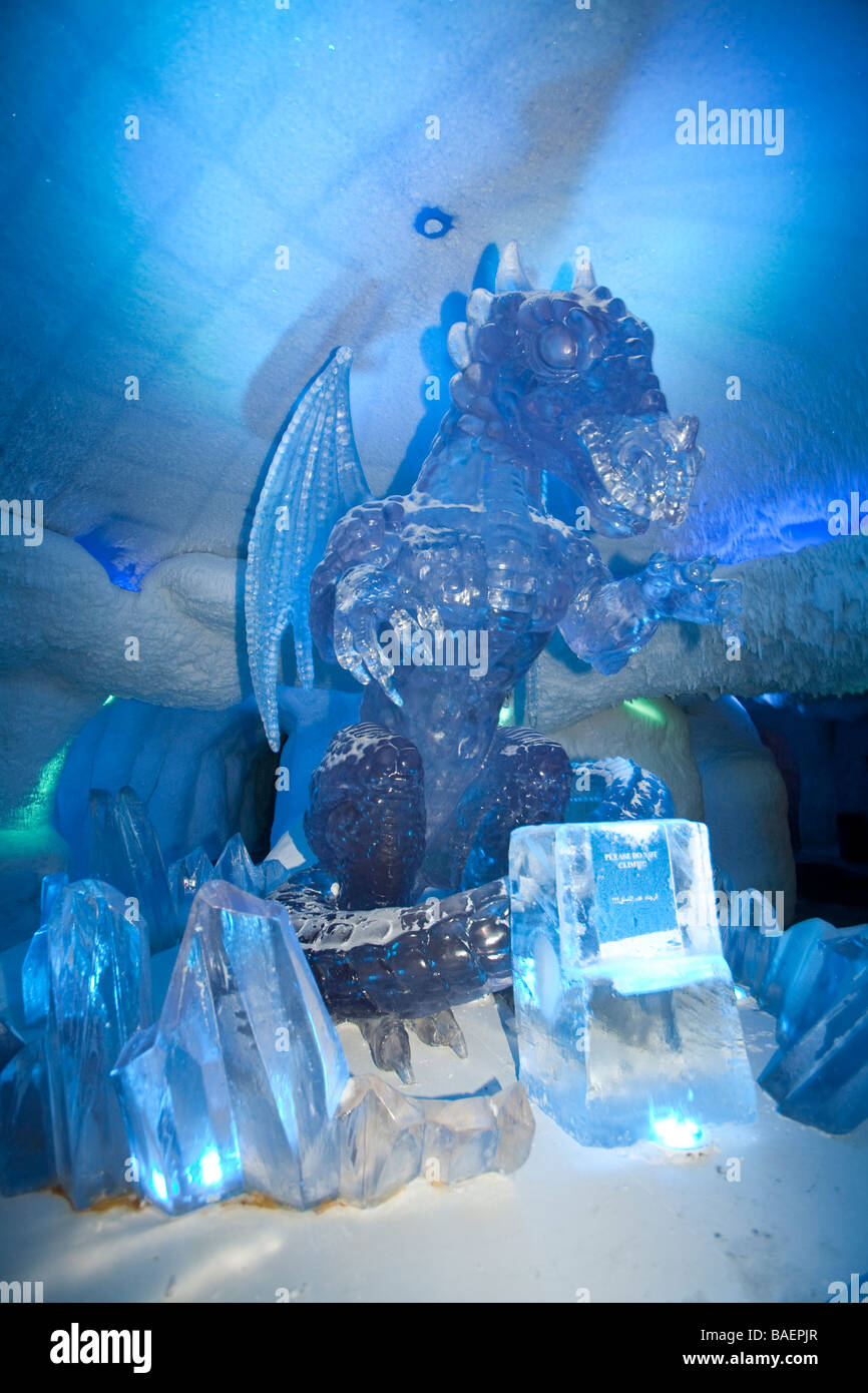 An ice dragon sculpture in Ski Dubai,UEA Stock Photo