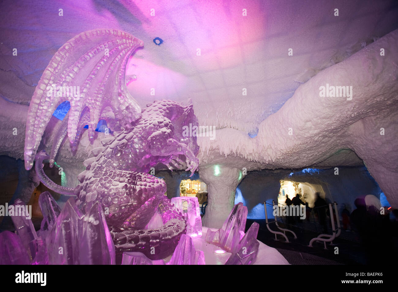 An ice dragon sculpture in Ski Dubai,UEA Stock Photo