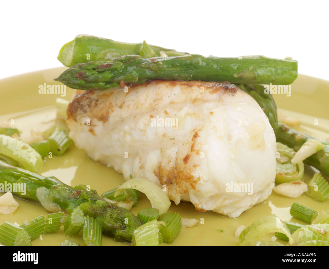 Freshly Cooked Healthy Monk Fish With Asparagus With No People Stock Photo