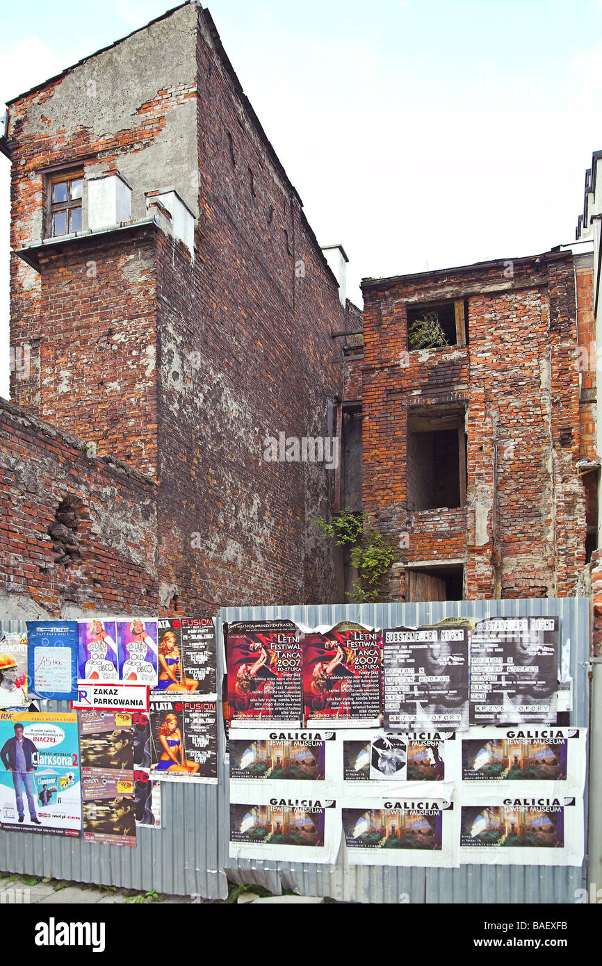 Ruins of old tenement house at Jewish Kazimierz Cracow Poland Stock Photo