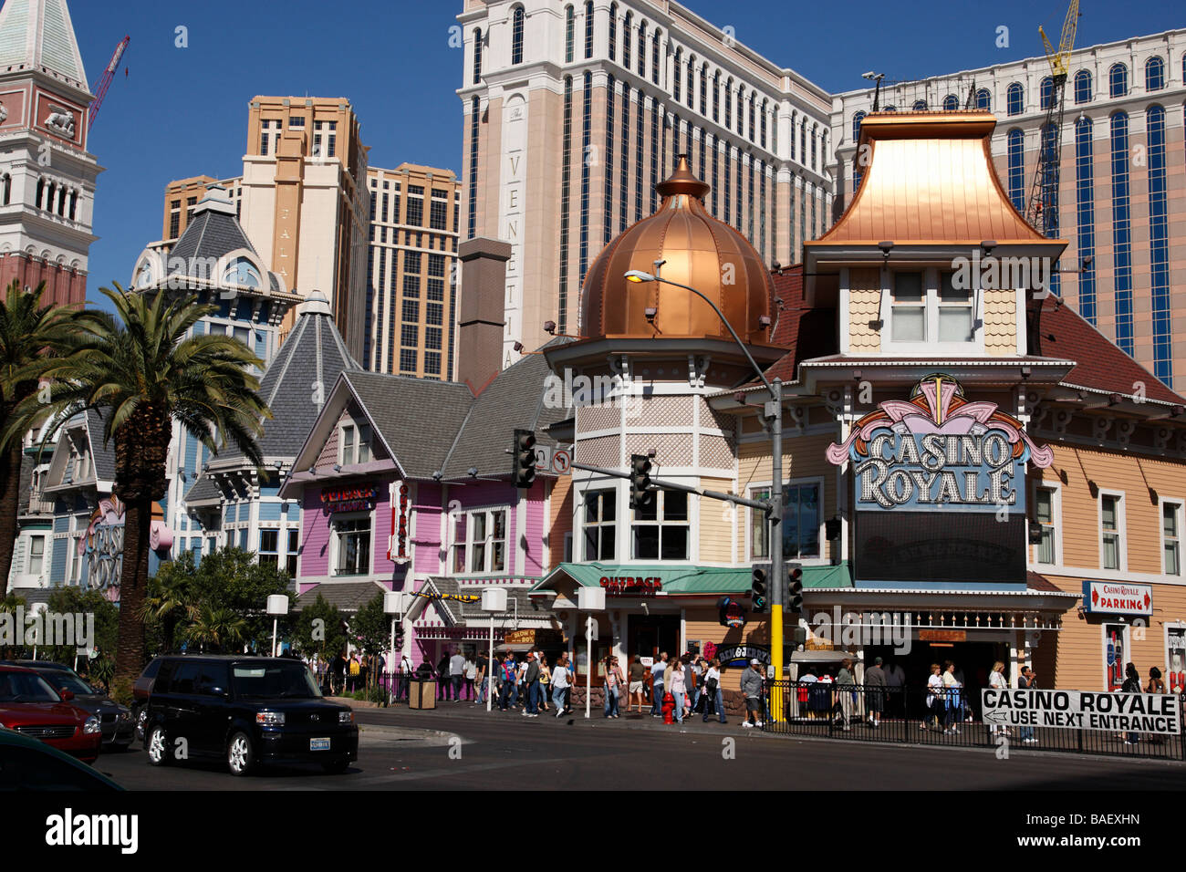 view along las vegas boulevard casino royale on the right and the venetian in the background las vegas boulevard nevada usa Stock Photo