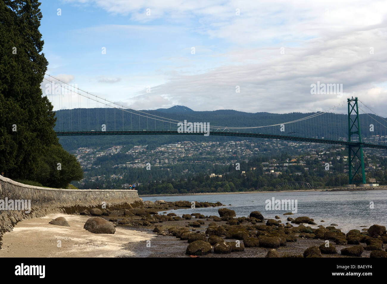Views of Lions Gate Bridge from Stanley Park - Vancouver, British Columbia, Canada Stock Photo
