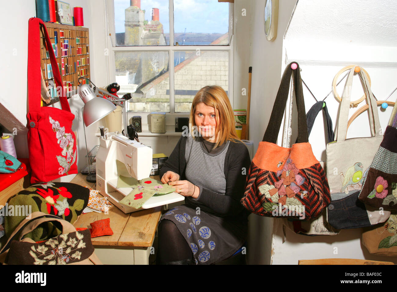 Sewing with machine. Stock Photo