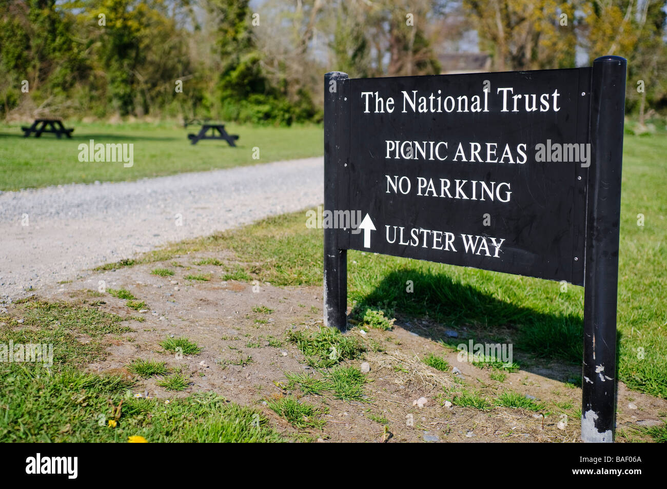 Sign for picnic area at National Trust property Stock Photo