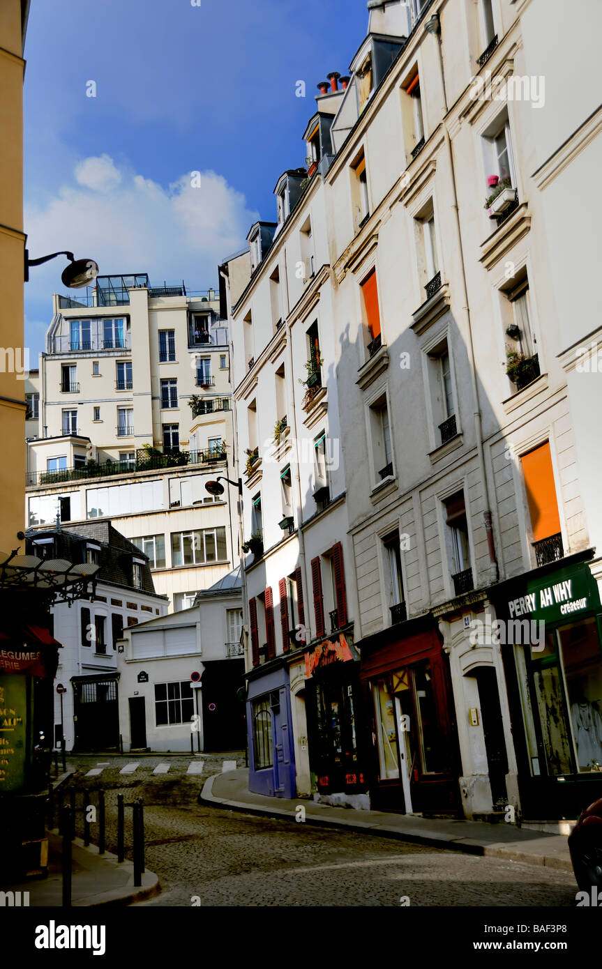 Paris France, Empty Street Scene 'Real Estate' Apartment Buildings, housing empty  Montmartre, Abesses District, property market Stock Photo