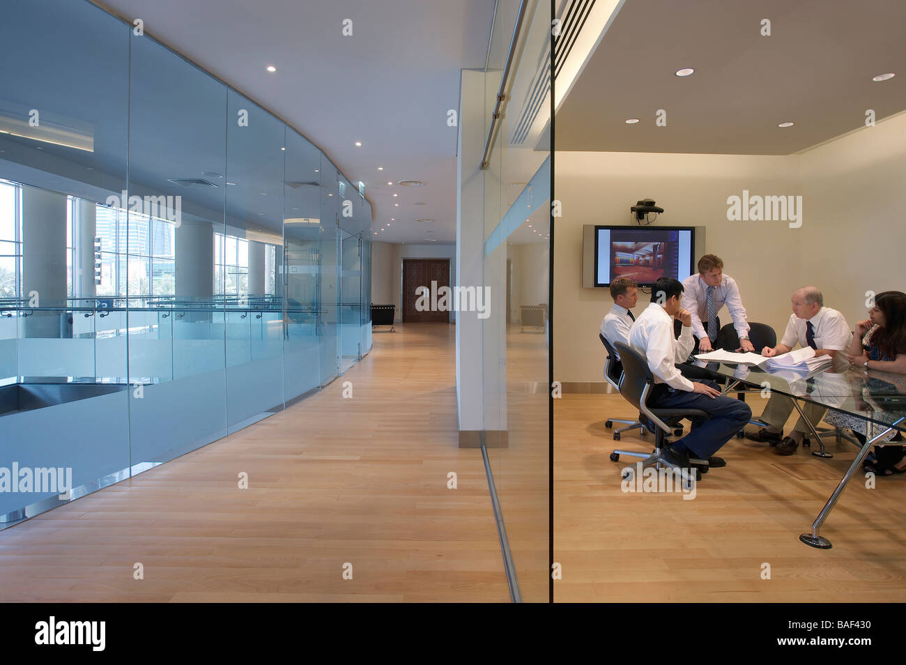 Convention Centre, Dubai, United Arab Emirates, Rmjm, Convention centre sectional view of meeting room and mezzanine. Stock Photo