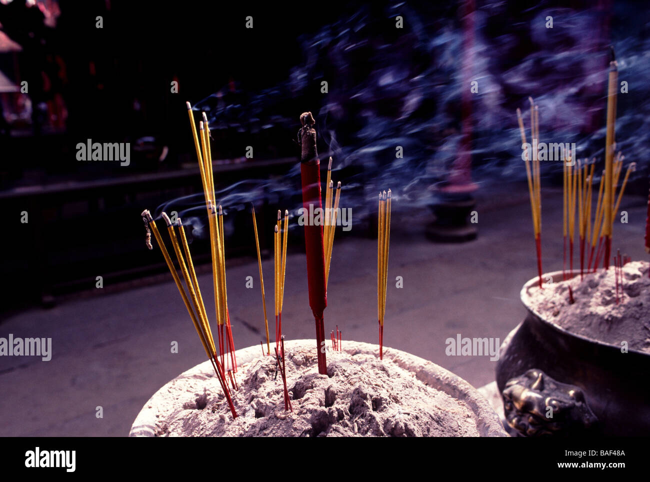 Burning incense in a temple in Chinatown Bangkok Thailand Stock Photo ...