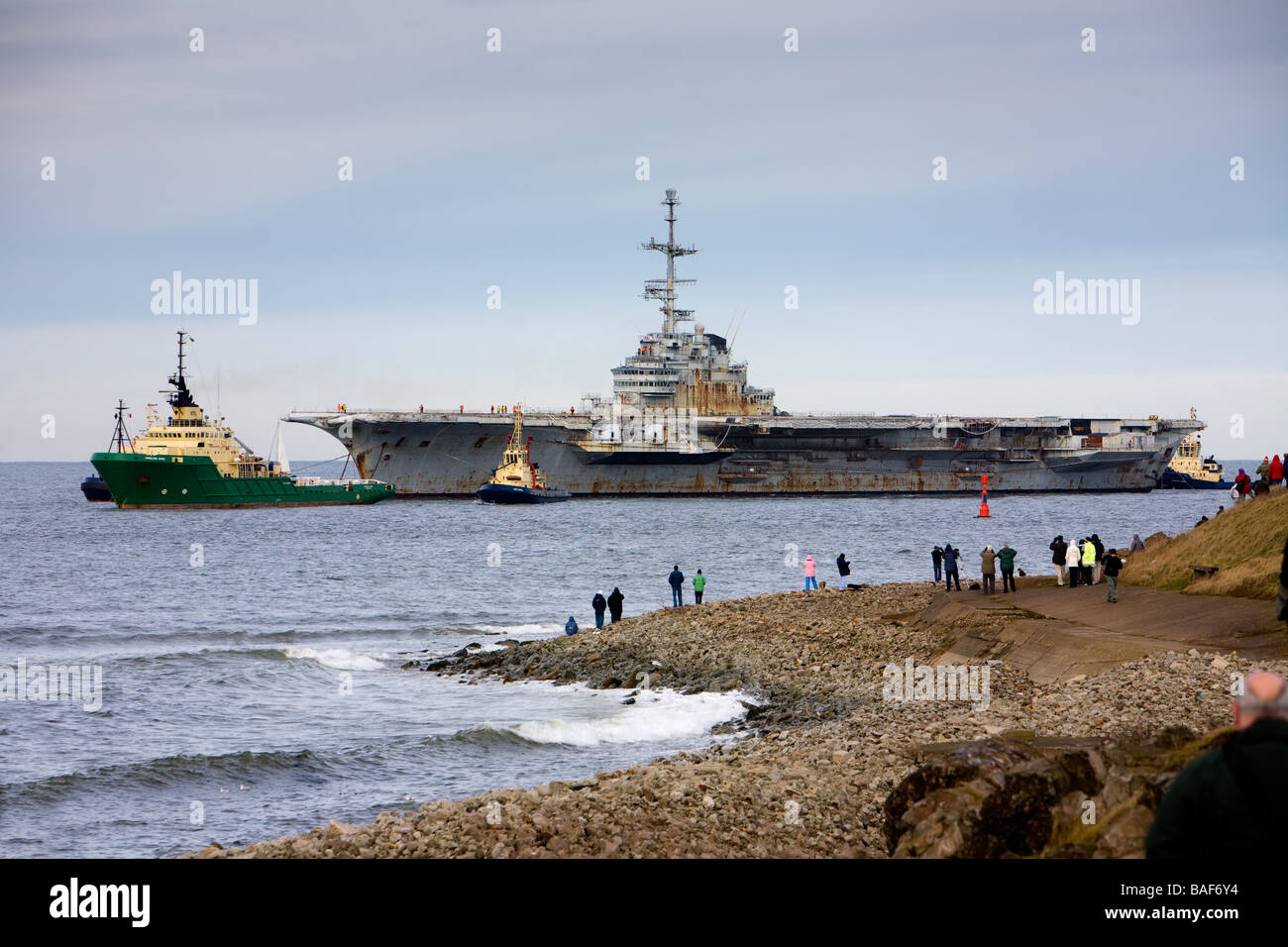 Aircraft Carrier Clemenceau Arrival at South gare Teesside England Stock Photo