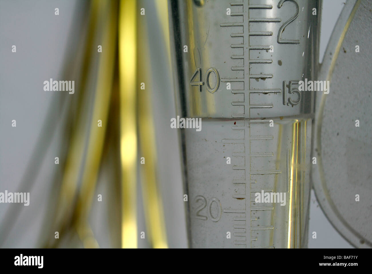 Rain gauge showing 34mm or 1.3 in of rain Stock Photo