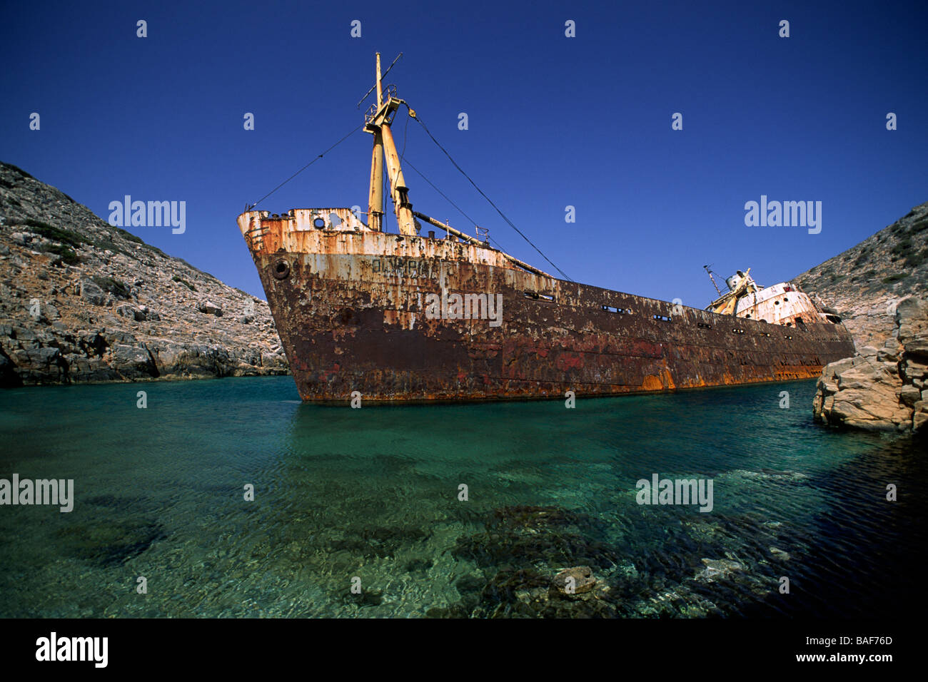 Greece, Cyclades Islands, Amorgos, Ormos Liveros, ship wreck Stock Photo