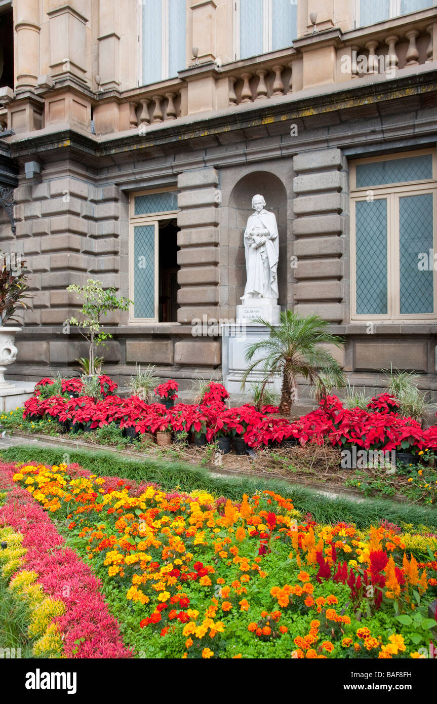 The exterior flower gardens of the National Theater building near Culture Square in San Jose, Costa Rica, Central America Stock Photo