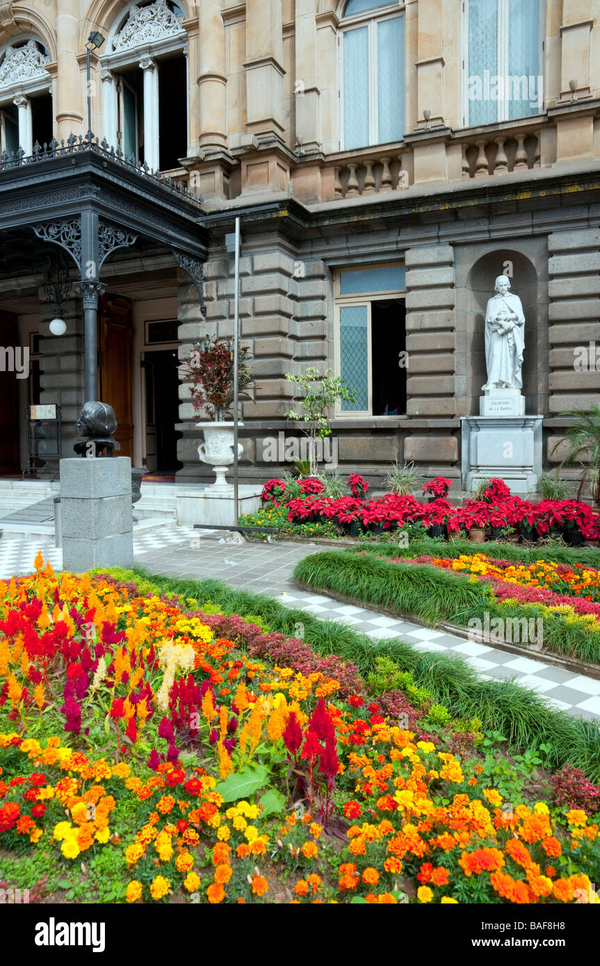 The exterior flower gardens of the National Theater building near Culture Square in San Jose, Costa Rica, Central America Stock Photo
