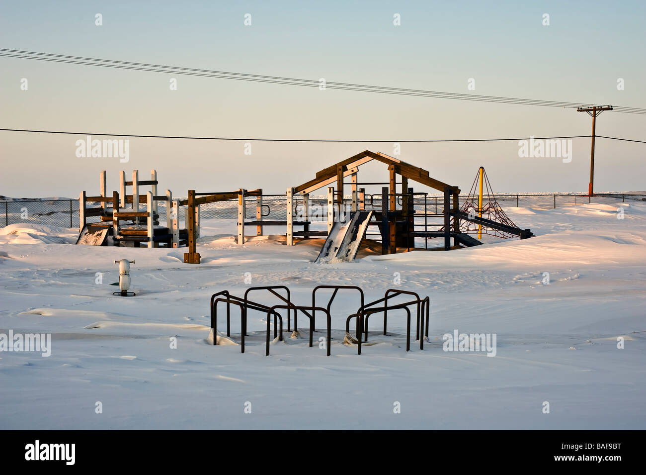 empty playground at edge of town, barrow alaska Stock Photo