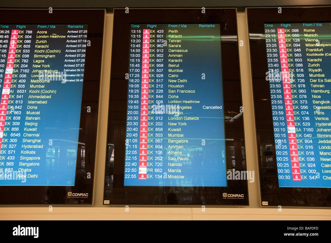 times of flights in Dubai airport Stock Photo