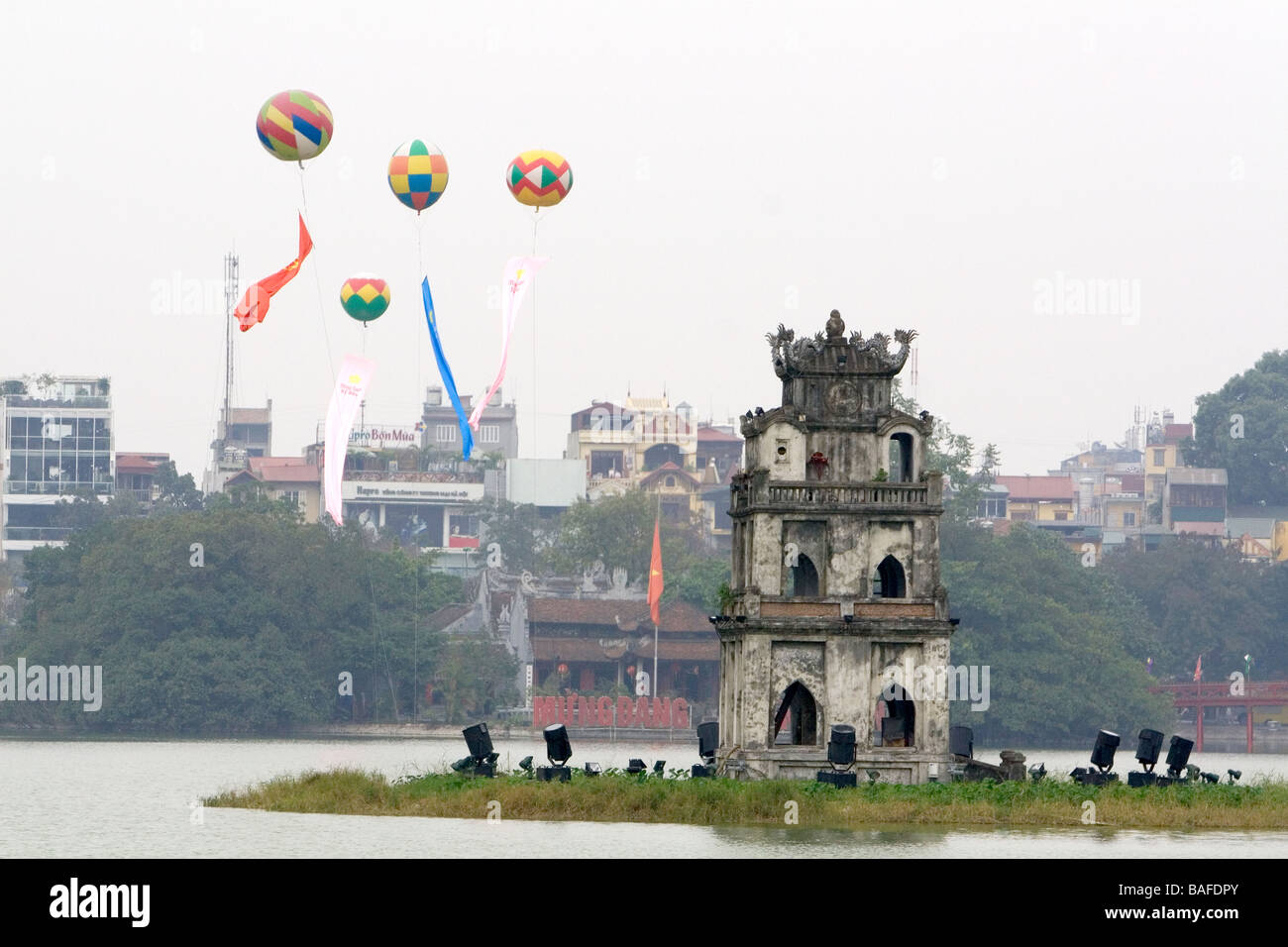 Thap Rua or the Tortoise Tower in the center of Hoan Kiem Lake in Hanoi Vietnam Stock Photo
