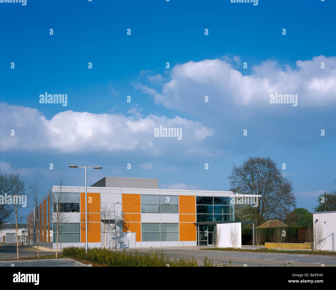 Ttp Com Ltd Headquarters, Royston, United Kingdom, Michael Aukett Architects, Ttp com ltd headquarters from car park. Stock Photo