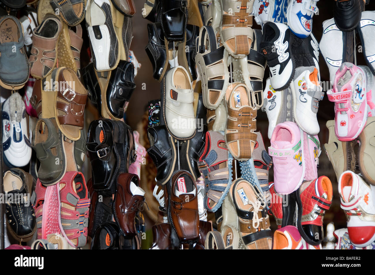 Shoe shopping stall Chandni Chowk Bazar Old Delhi India Stock Photo