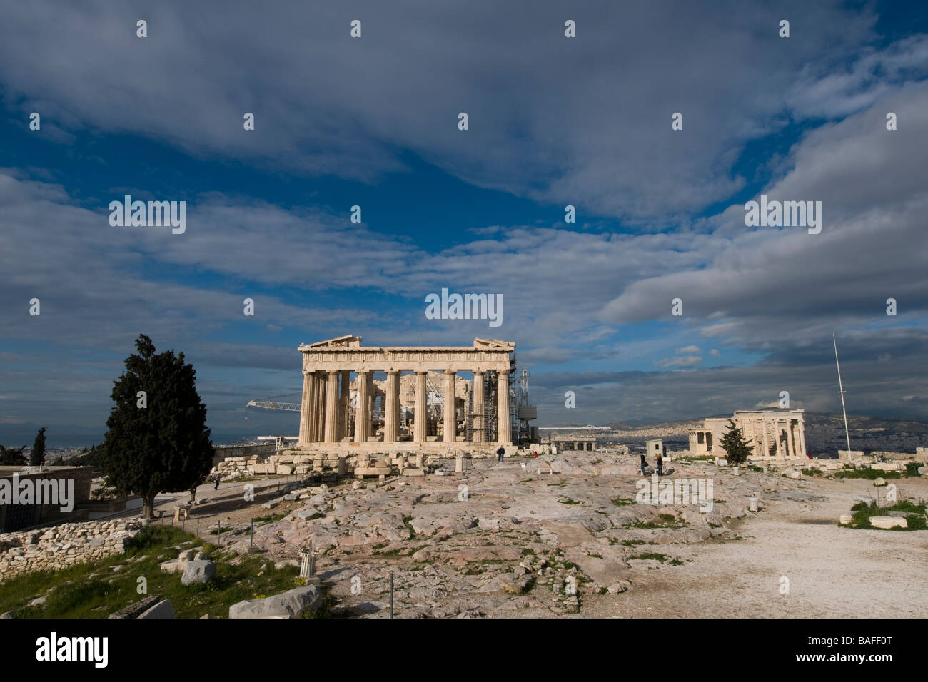 Parthenon and Erechtheion on Acropolis rock Stock Photo