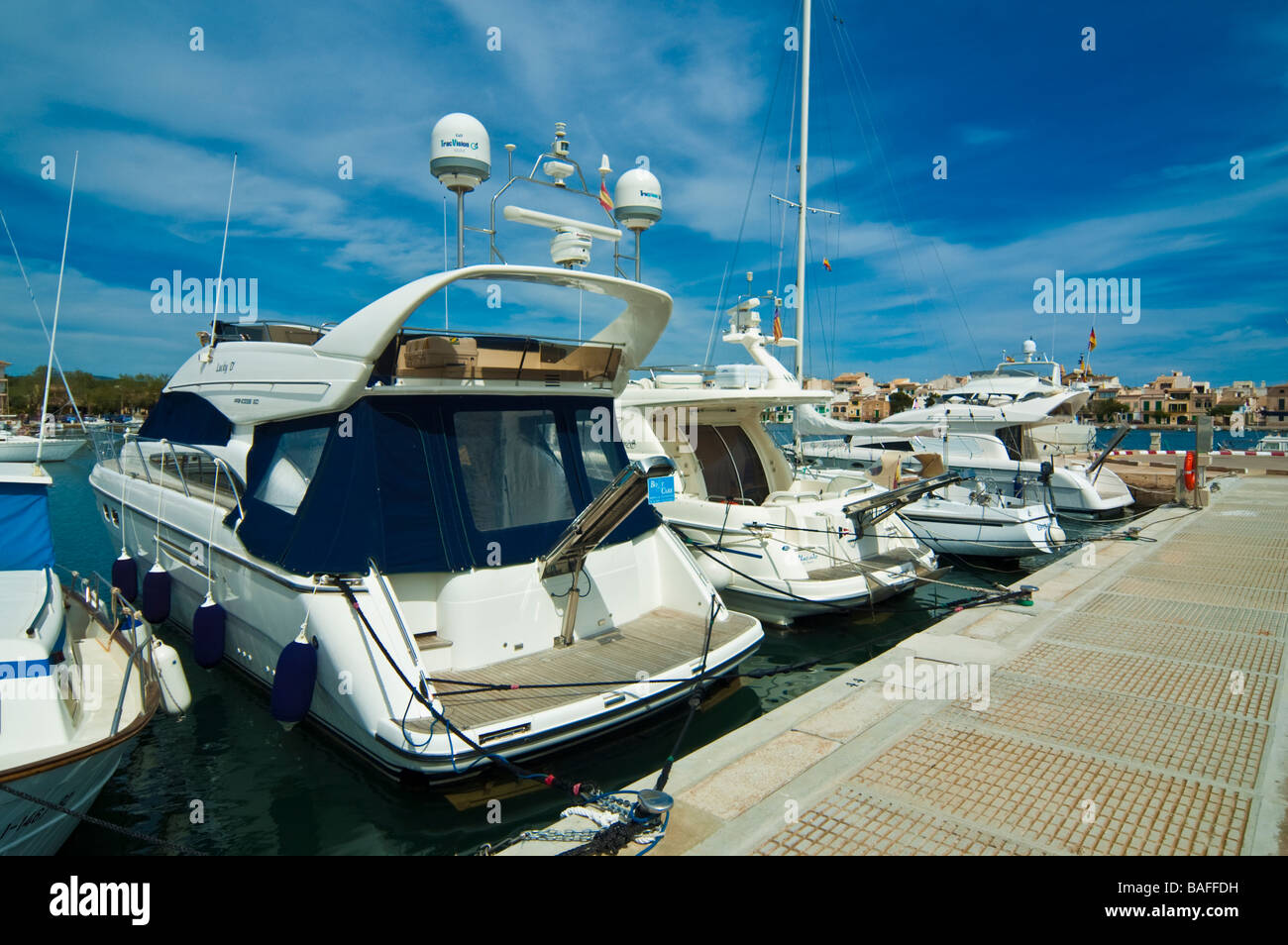 Yachts at Porto Colom Majorca Baleares Spain | Yachten in Porto Colom Mallorca Spanien Stock Photo
