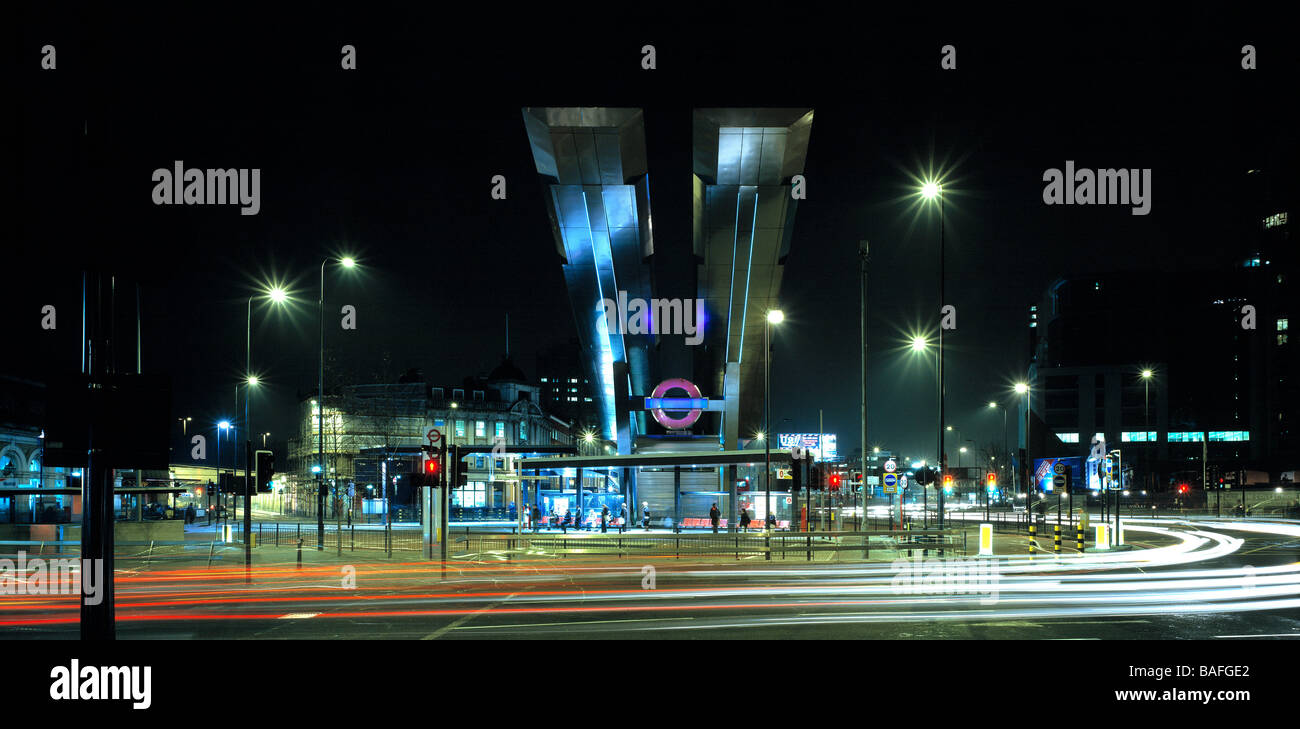 Vauxhall Cross Bus Station, London, United Kingdom, Arup Associates, Vauxhall cross bus station night view. Stock Photo
