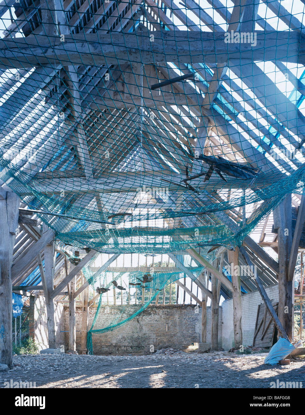 Barn Conversion, United Kingdom, Borgos Dance and Partners, Barn conversion construction shot - interior view from west to east. Stock Photo