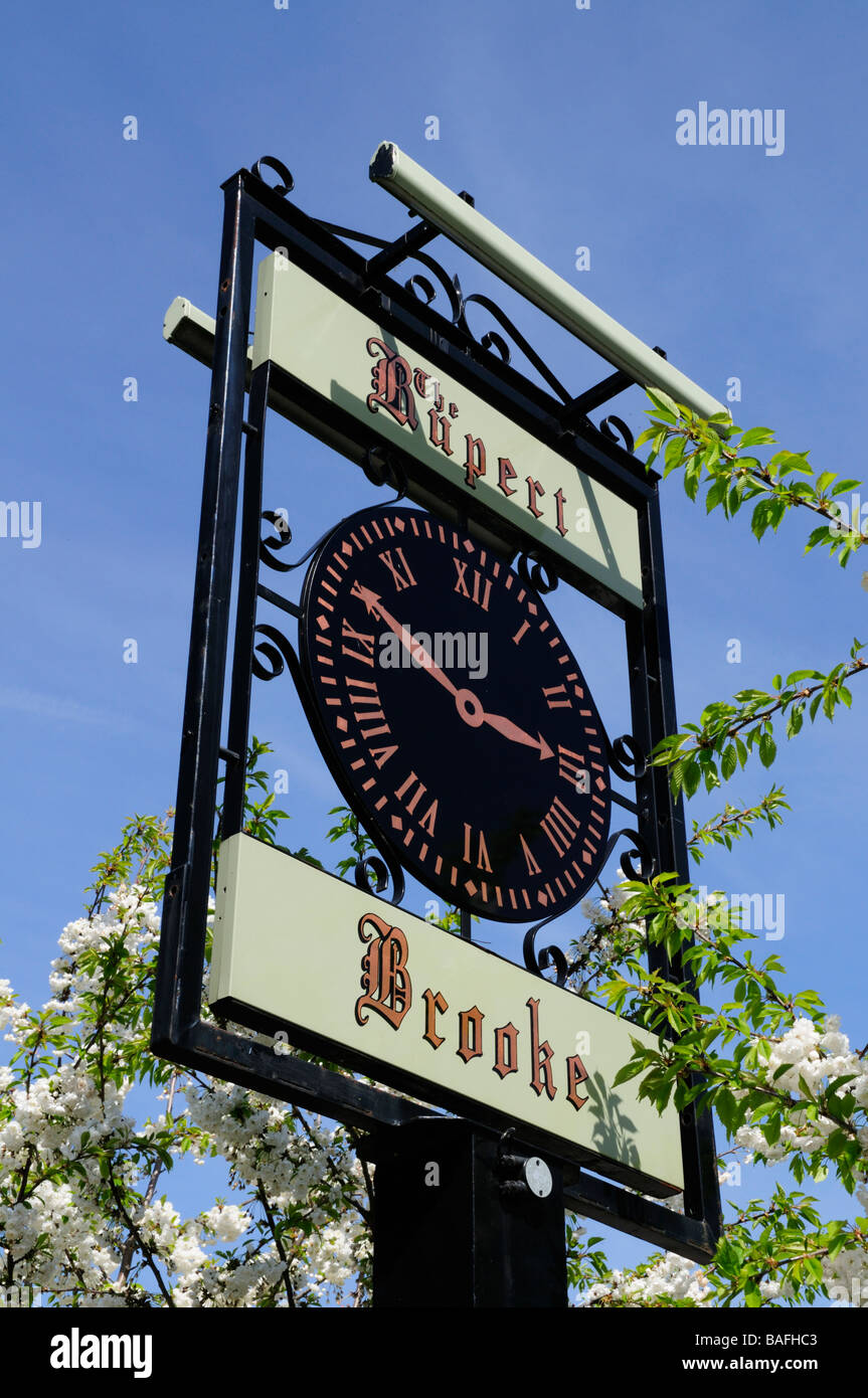 The Rupert Brooke Pub Sign, Grantchester Cambridgeshire England UK Stock Photo