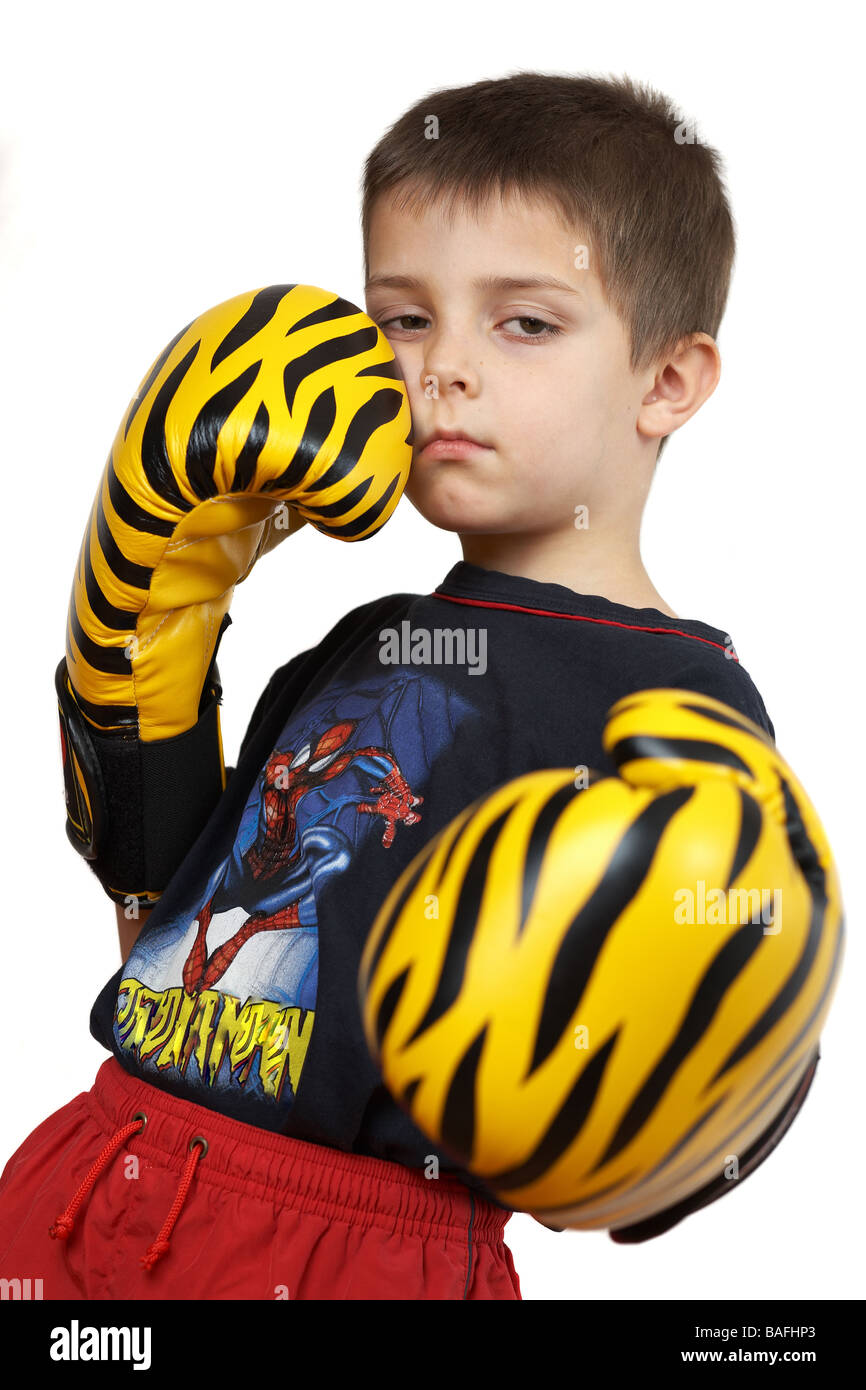 Boxing Boy with boxing Gloves Stock Photo