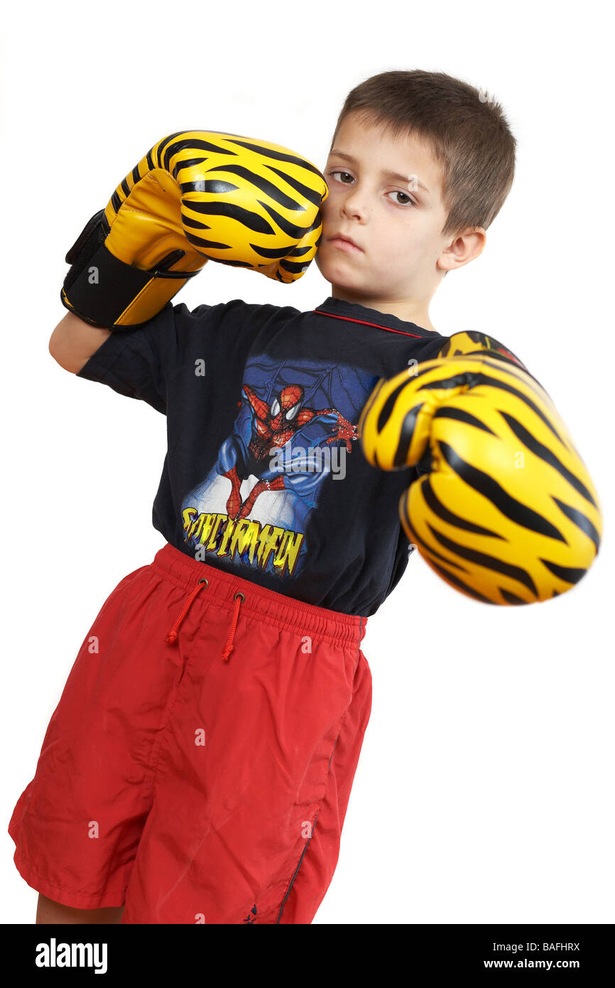 Boxing Boy with boxing Gloves Stock Photo