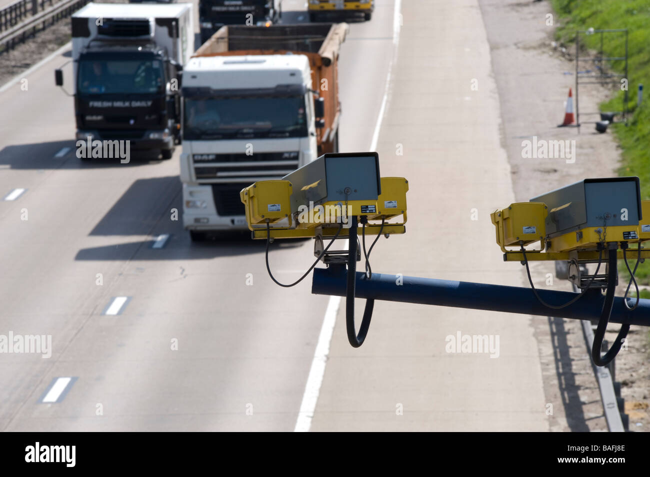 Traffic under surveillance as it passes through Essex on the M25. Stock Photo