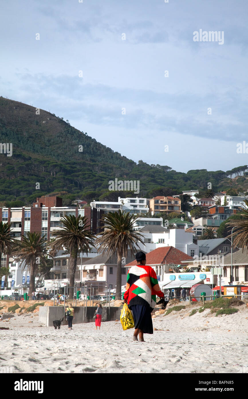South African woman on beach, Cape Town Stock Photo
