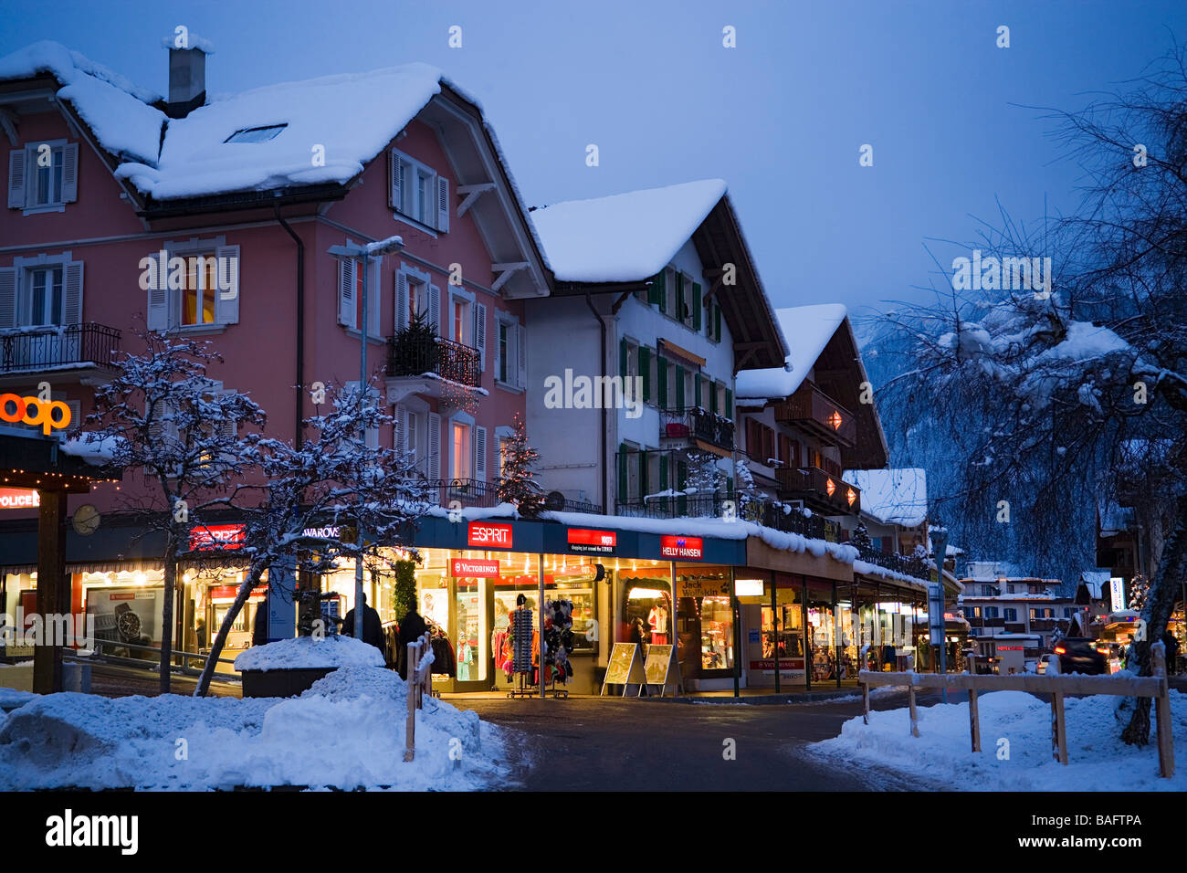 Shopping street in the evening Grindelwald Bernese Oberland Canton of ...