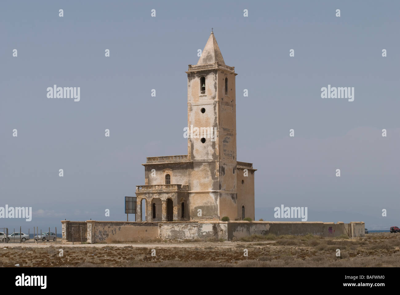 Abandoned church, Las Salinas, Cabo de Gata, Cabo de Gata-Nijar Nature Reserve , Almeria , Andalusia , Spain Stock Photo