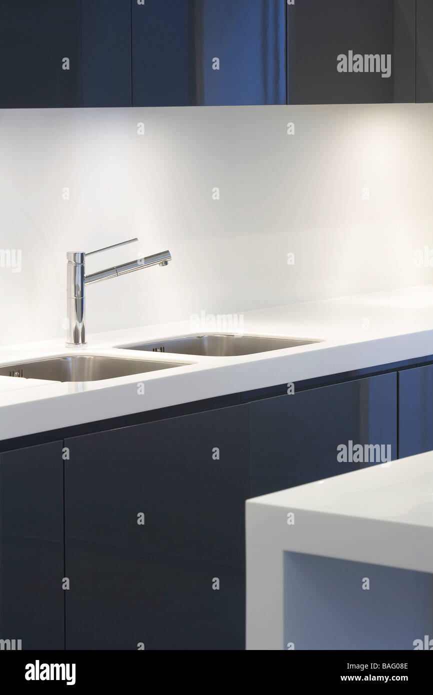 Private House, London, United Kingdom, Found Associates, Private house detail kitchen detail fcyan screens. Stock Photo