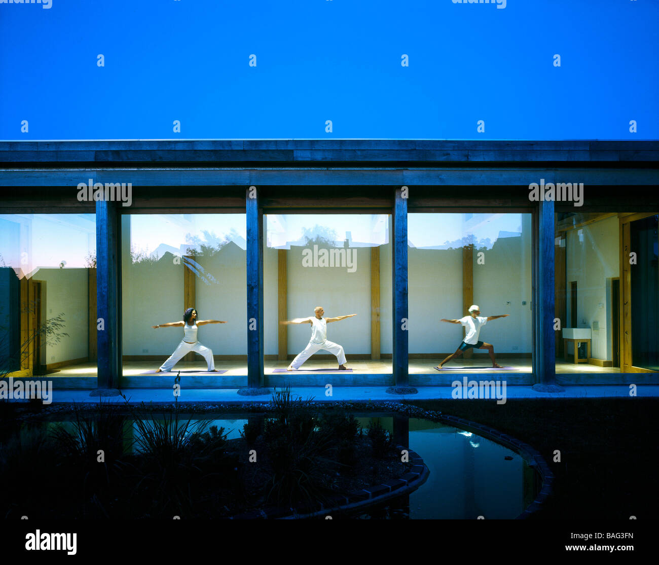 Sophie Leeks Yoga Studio, United Kingdom, Freeland Rees Roberts, Sophie leeks yoga studio dusk view. Stock Photo