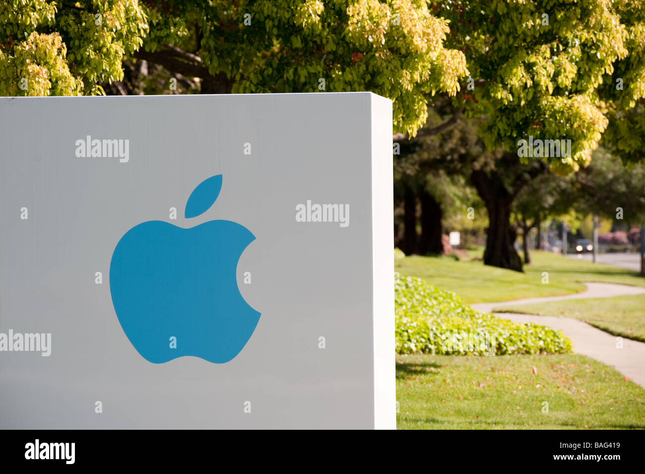 Sign at the font of the Headquarters of Apple Computer Inc. Stock Photo