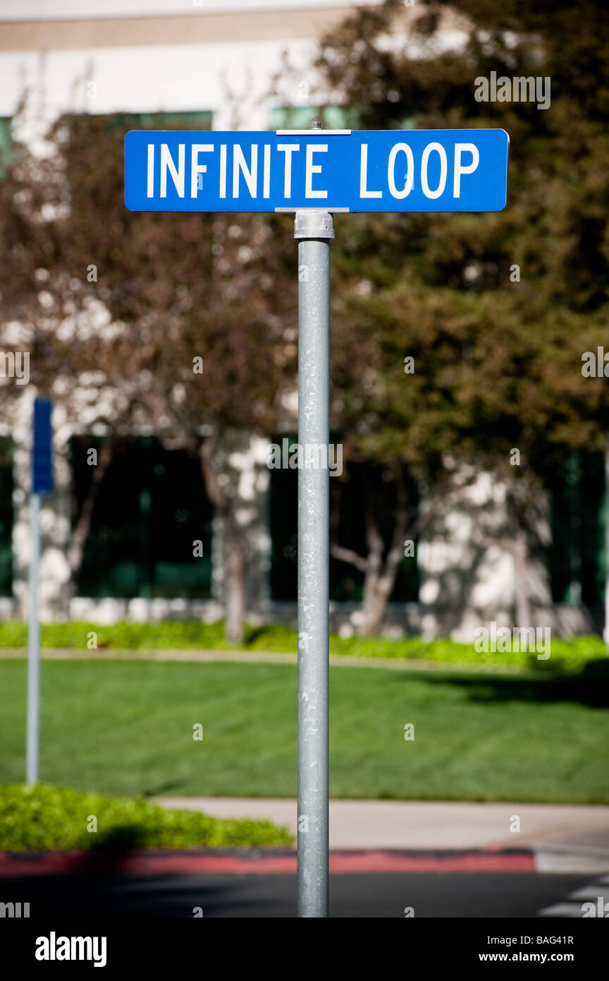 Infinite Loop street sign at the Headquarters of Apple Computer Inc Stock Photo