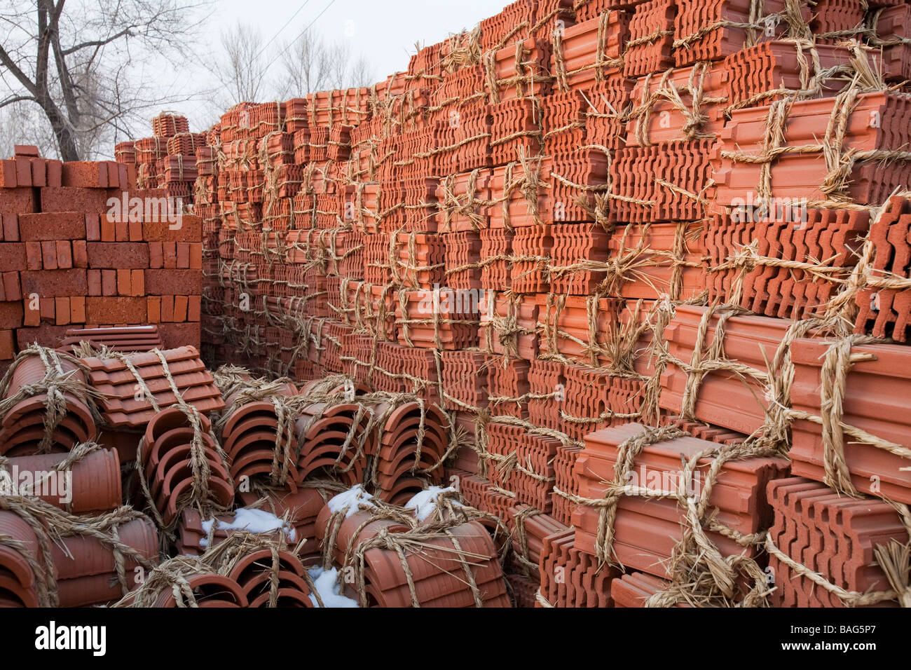 Roof tiles baked from earth deposits in northern China Stock Photo