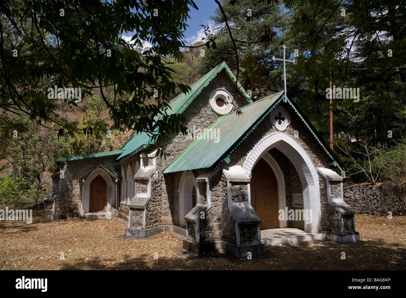 St. John Wilderness Church near Sattal Estate. Situated in the Lower Himalayan Range near Bhimtal, a town of the Nainital district. Uttarakhand. Stock Photo