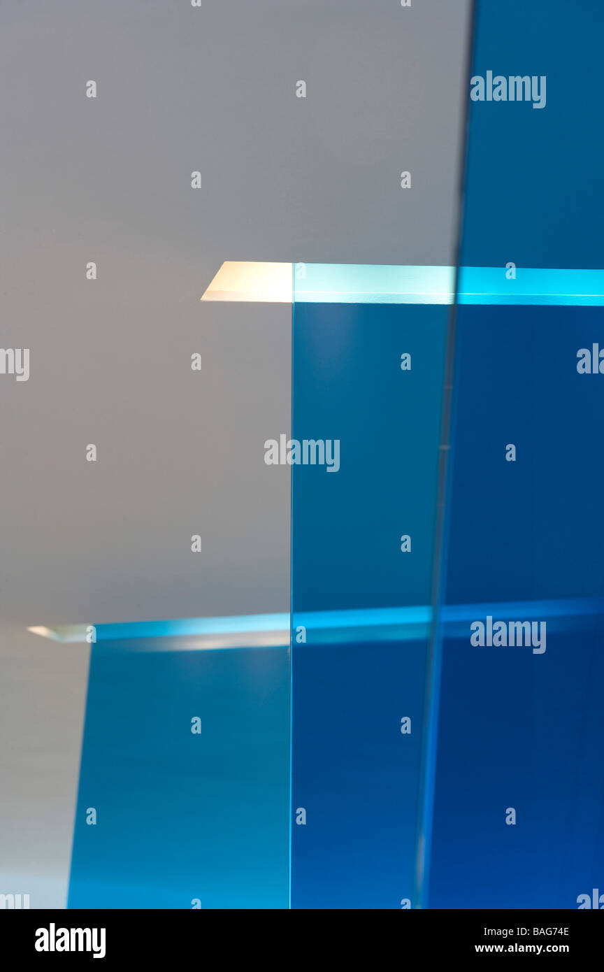 Zenith Optamedia, London, United Kingdom, T P Bennett, Zenith optamedia detail of cyan screens. Stock Photo